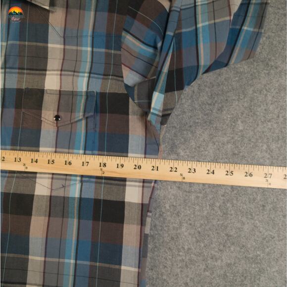 Wrangler Pearl Snap Button-Up Shirt Gray Blue Plaid Cotton Long Sleeve Men's M - Picture 6 of 11